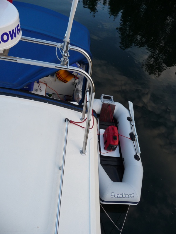 3. The generator is quite quiet. Putting the generator in the dingy get's rid of any vibration it could produce if sitting anywhere on Pacific Wanderer.