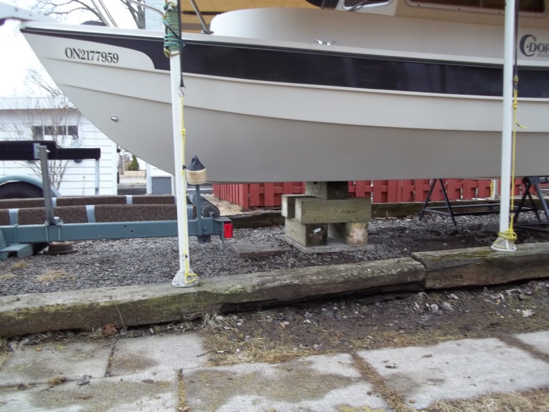 4/11/2011..Port view of repositioned blocking,about 20" closer to the bow