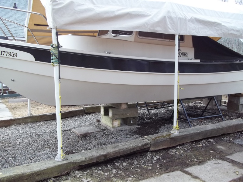 4/9/2011  I  used 8"x8" two foot blocks.I hope the cribbing isn't too far towards the stern.