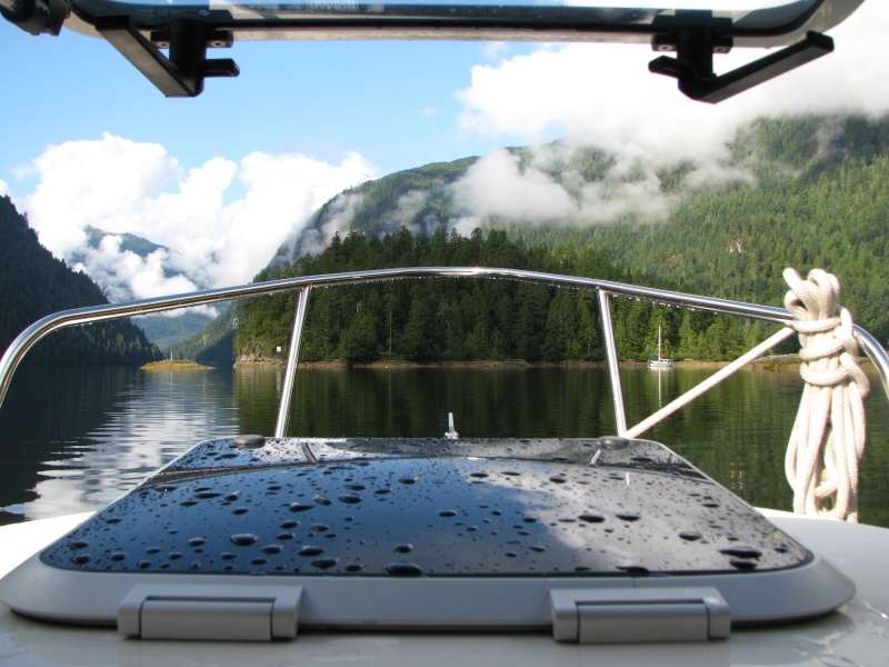 Approaching from north, small island camp in PLI.  No docking, but mooring ball and anchoranges.