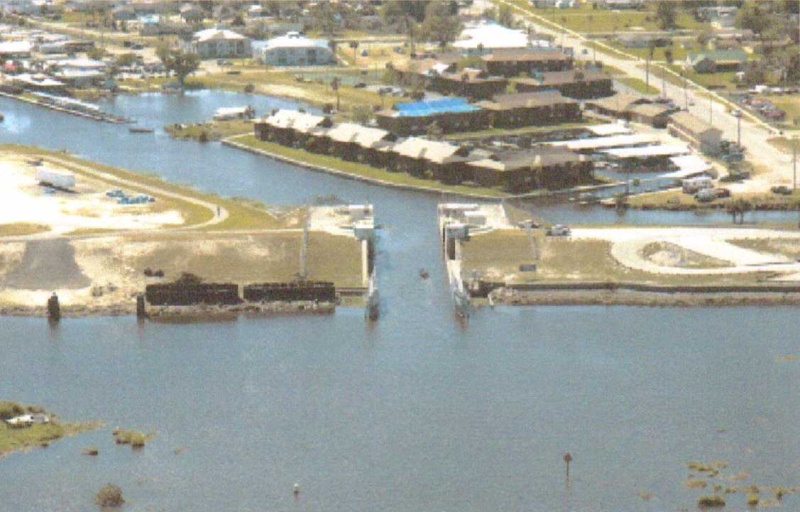 Arial view Clewison Lock- entrance to Roland Martin Marina and U.S. Army Corp of Engineers office:  This is a "pass thru lock" most of the time, exception, it is closed due to a huricane.  Route 2 or the Rim Canal continue to Port Mayaca from here.  This is the start/end of Route 1 across The Big "O" to Port Mayaca.
