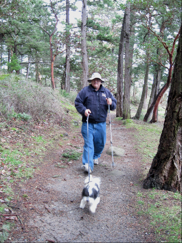 Baxter and Pat on Trail Between Fossil Bay and Shallow Bay 1-16-11