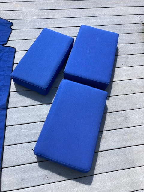 Blue cushions.  Two  24" x 15"   One  24" x 12"