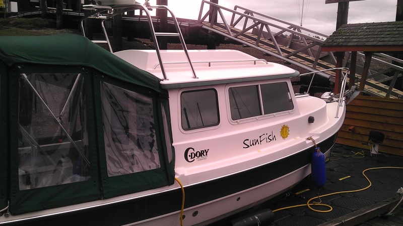 Custom Hi top Bimini w zipper for easy entry at bulkhead. Hi radar arch for stowing dinghy.