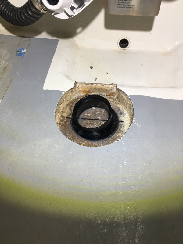 Cut into the lower area where water collects for the bilge pump and drain plug area so no puddles will form around the transponder mounting.