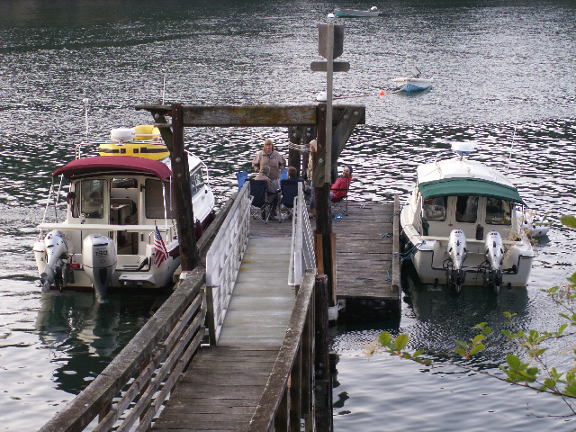 Daydream and Halcyon on Dock at Doe Island 6-26-09