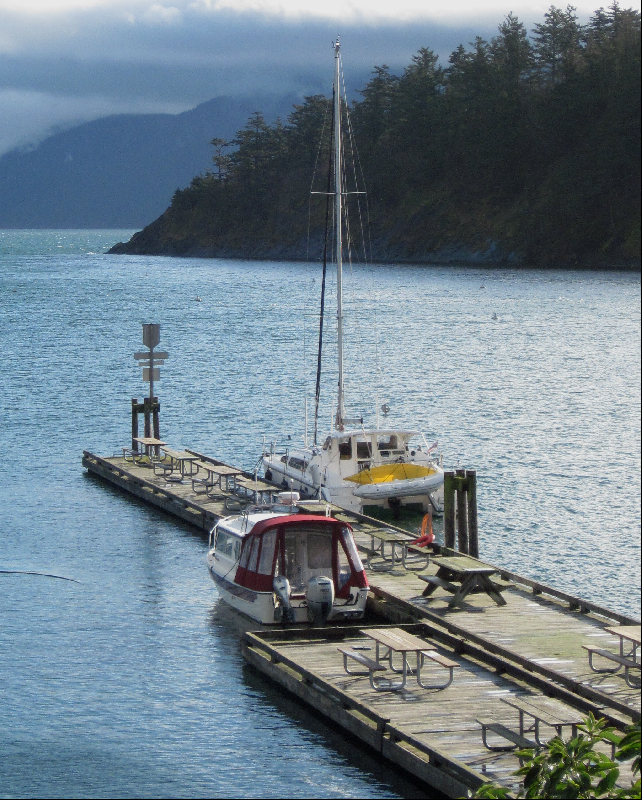 Daydream is Joined at the Dock by a Sailing Catamarn 1-16-11
