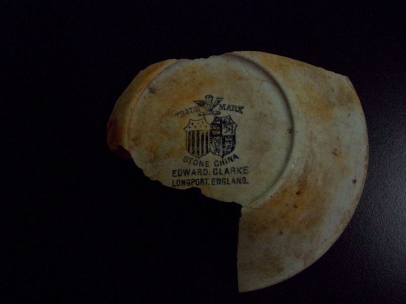 Dish fragment recovered while diving off Outer Brewster Island Boston circa 1878-1880.  Info:  http://www.thepotteries.org/allpotters/271.htm