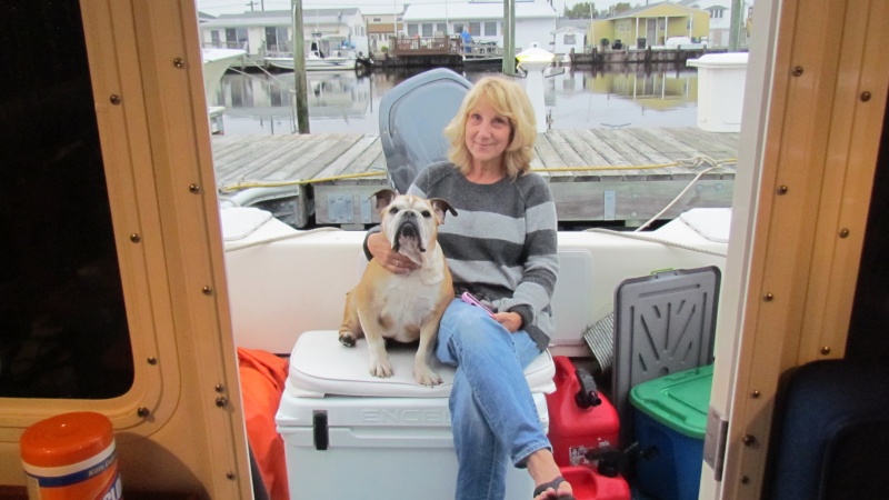 Docked at Sheltered Cove Marina, Lucy and Ginny relaxing after traveling 95 miles in six hours from the Staue of Liberty to Tuckerton on the main land side Beach Haven New Jersey