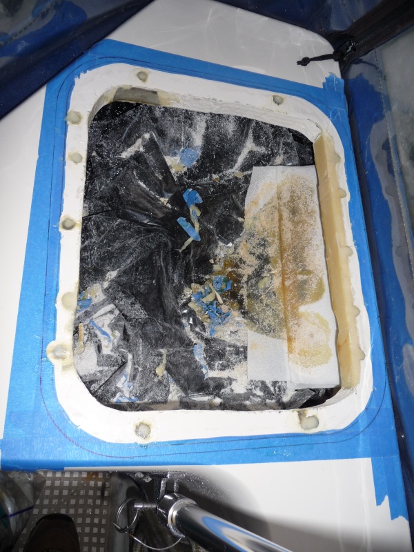 Fastener holes filled with thickened apoxy and temporary wood form stripped away.