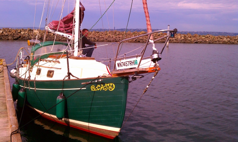 Flicka at Blake Island first sail home - converted from CDory to Flicka