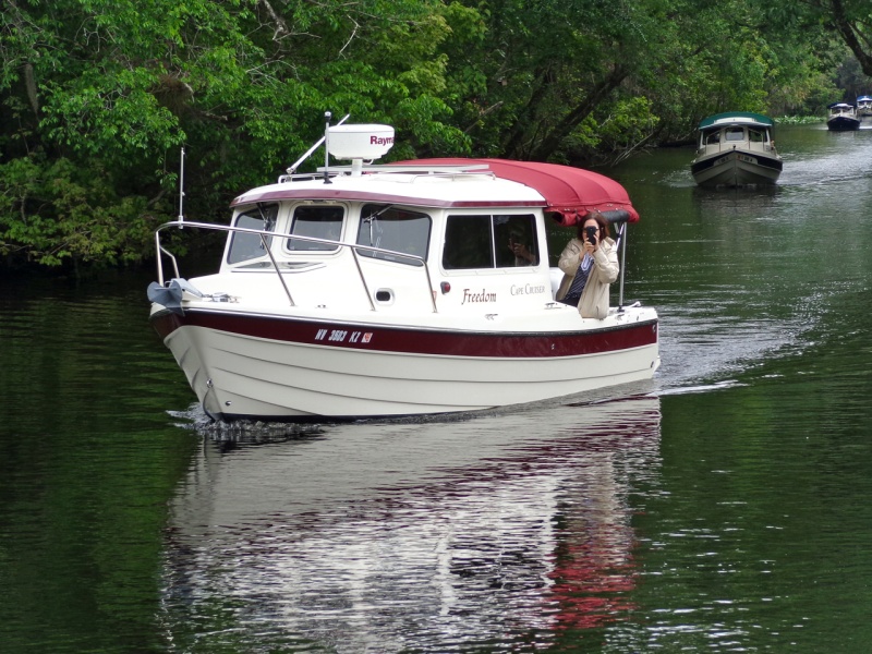 Freedom and three others coming out of the cut from the St. John's River to the Hontoon Dead River.  That's Mary McLain (Freedom) taking the photo of me taking a photo.