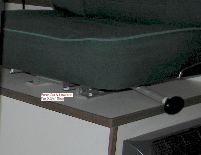Garelick Combination Seat Swivel & Slide - Modified.jpg

The foot is cut off and reattached to minimize height gain.  Handle lengthened to clear cabinet.