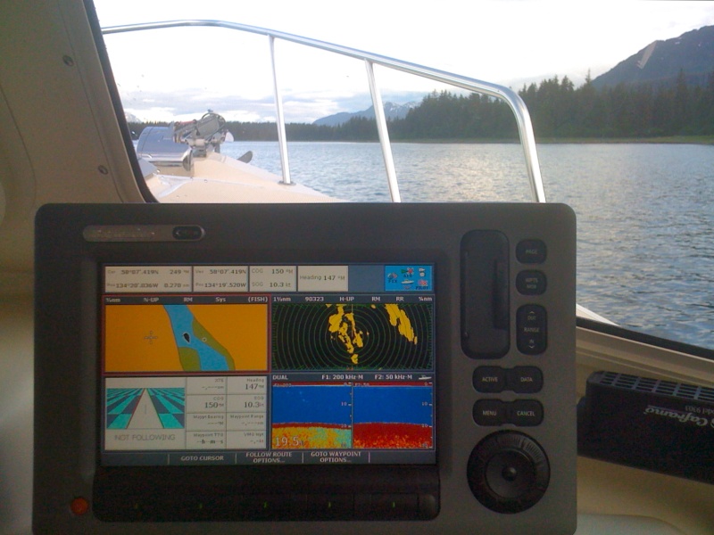 GPS/sounder display.  Five foot depth on a 13\' neap tide is minimum to enter safely.