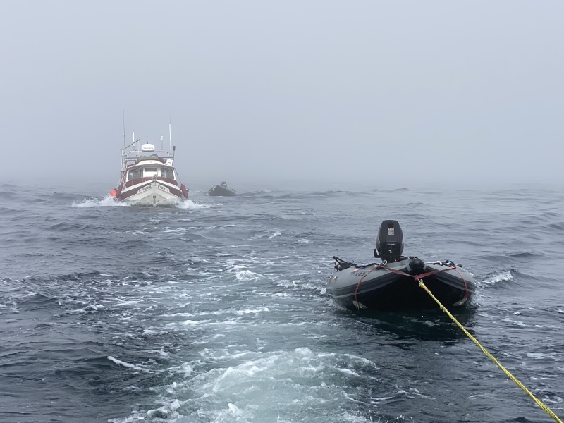 Heading out Lisianski Strait to Mirror Harbor in the fog