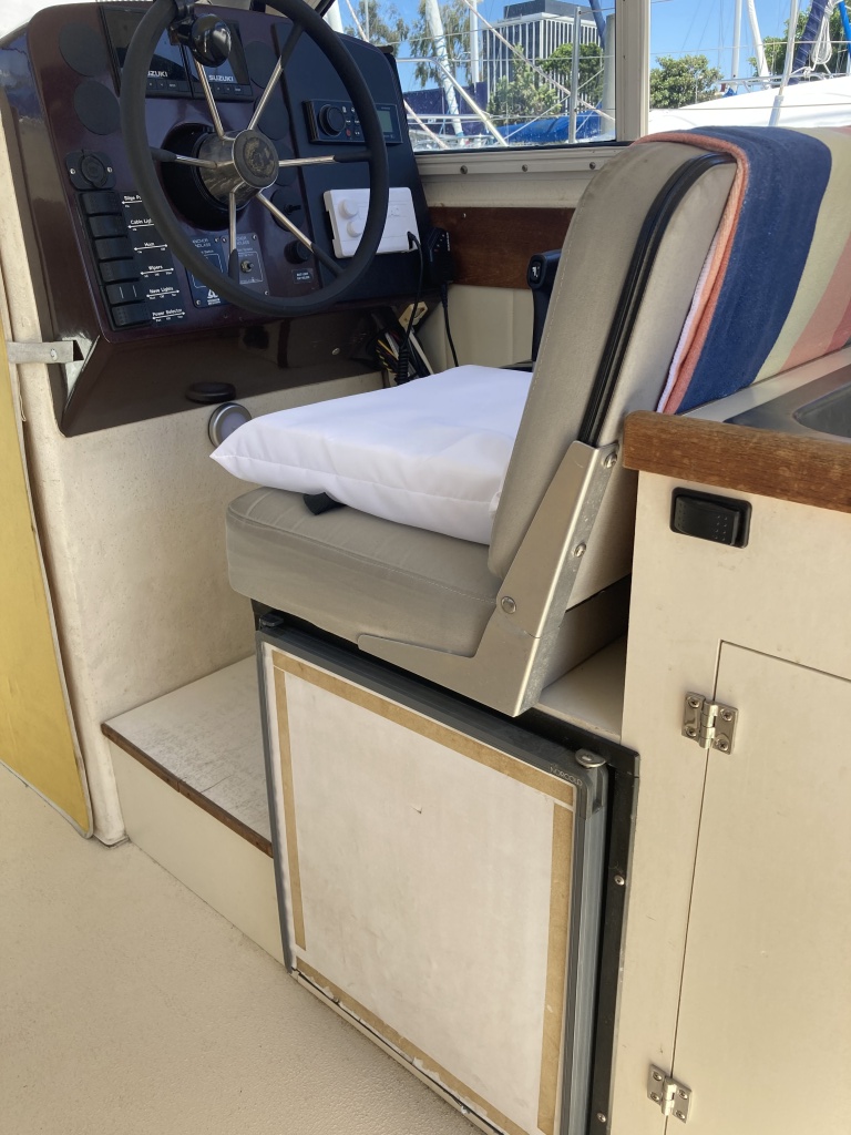 helm and fridge (used as pantry)