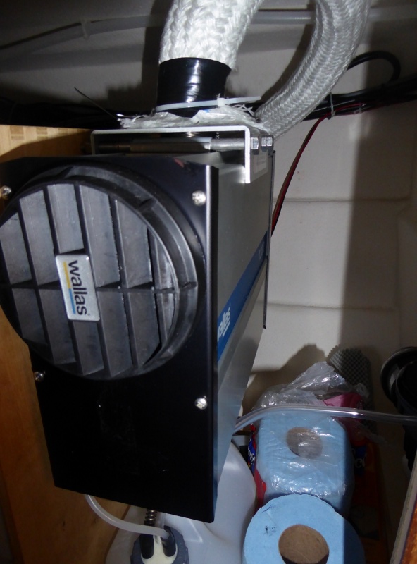 Intake and exhaust ducting (exhaust line runs inside of the larger diameter intake duct), wrapped in cloth insulation, must be 3' or less. Mine is probably about 2.75 ft at this location.