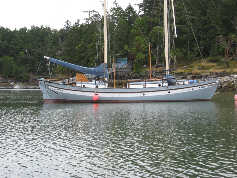 late great Allan Farrel built wood Native Girl stays"l schooner 1965 moored Silva Bay
