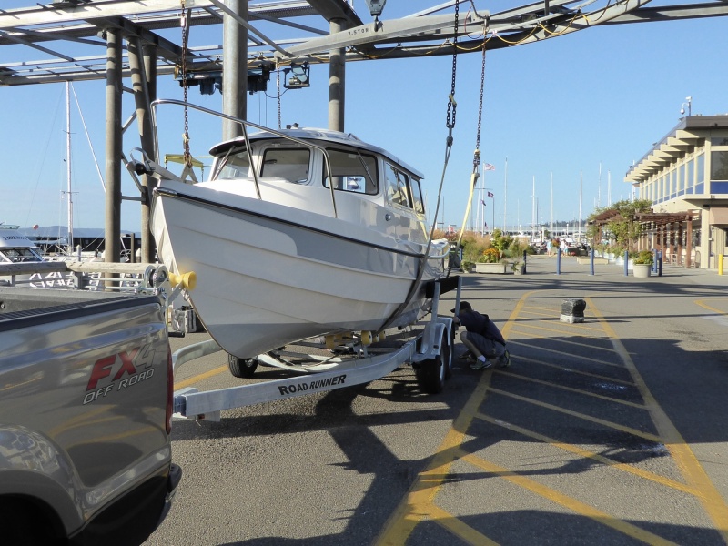 Lifting off of trailer at Edmonds Marina