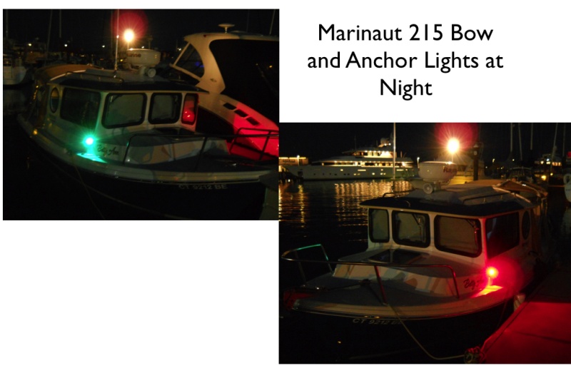 Marinaut 215 Bow and Anchor Lights At Night -- no problem with other boats seeing us!