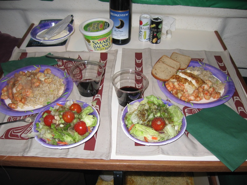 Mmmm Halibut and BC prawns in Port Townsend on Raven Dancer life just can\'t get better !