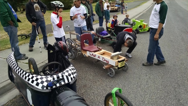 More of the race vehicles.  Note that "What a drag" is a "stretched" wheel chair.  :-)