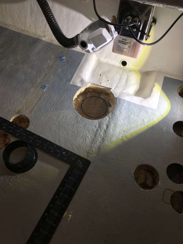 Notice the three holes where the bilge pump was mounted. Another potential water leak into the balsa core.