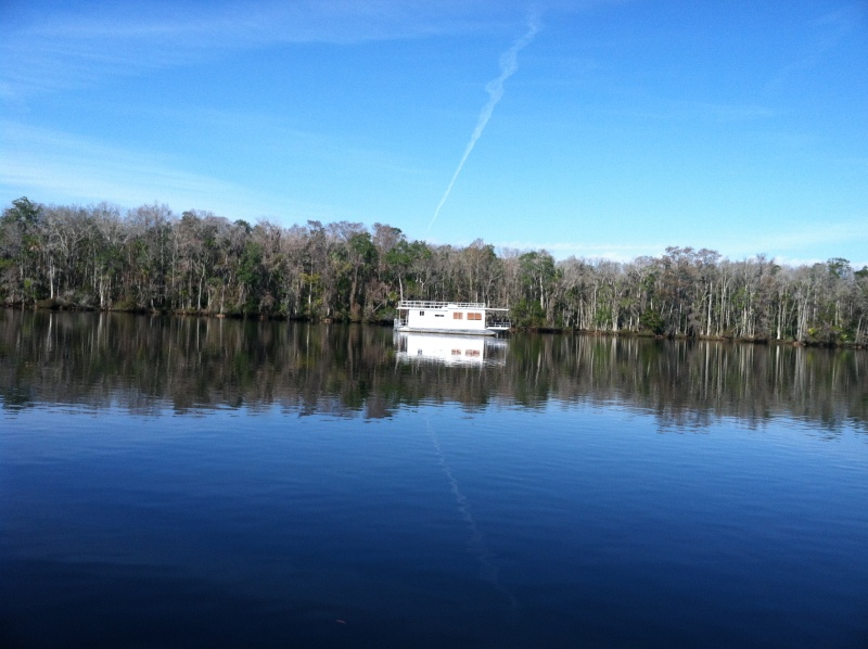 Over two weeks,other than a few fishing boats, this was the only other boat camping on the river, a rental houseboat.