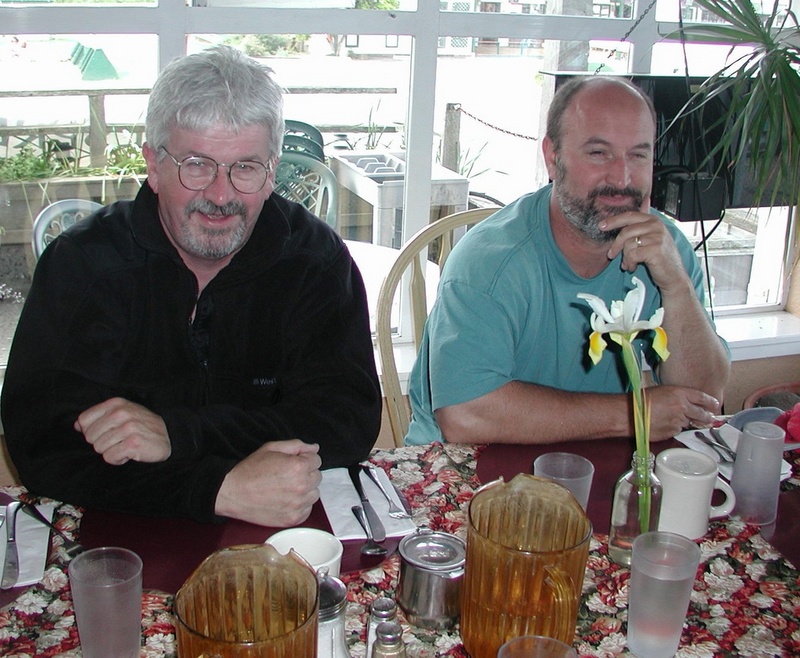 (Pat Anderson) Fred (Anita Marie) and Bill (Da Nag) at Love Dog Cafe breakfast