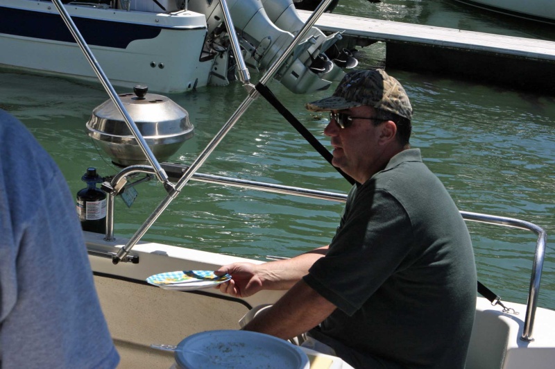 Rio Vista 136a, John (Dinner Belle II) BBQ'ing the stripers on Dora~Jean at Angel Island