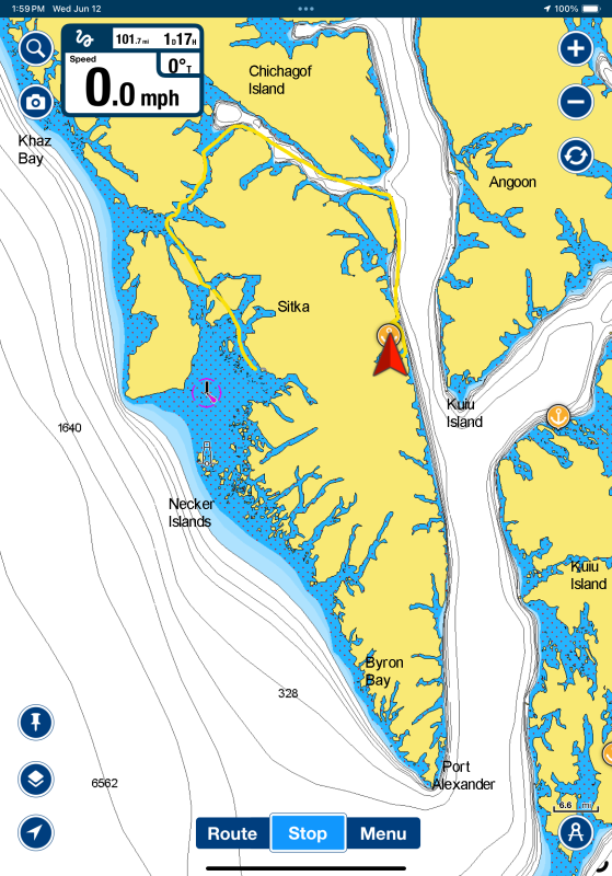 Route from Sitka to Tarkatz Bay