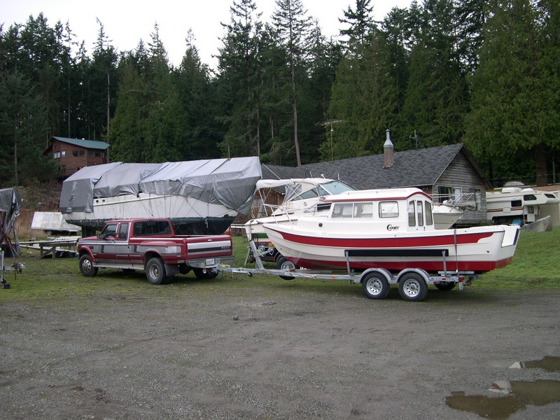 "Sea Shift" just arriving at EQ Marine for installation of all the "boat jewelry".  (1/16/04)