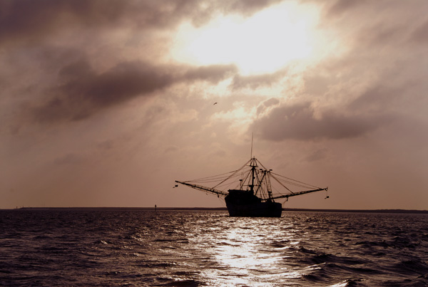 Shrimper at sunset