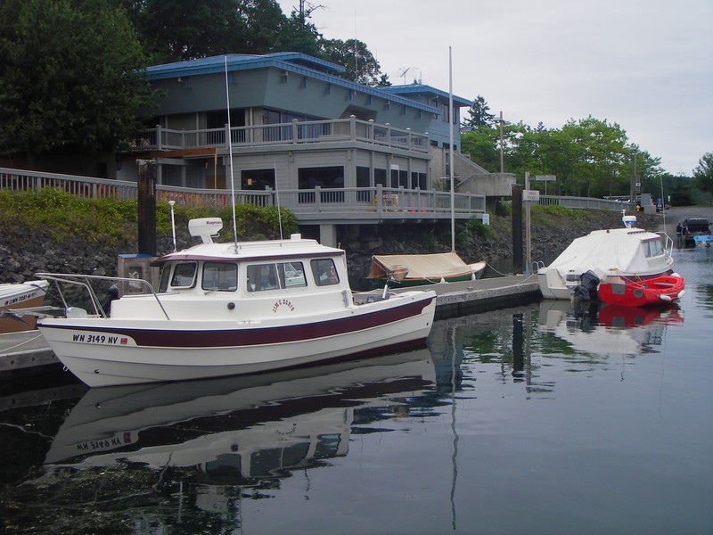 SleepyC aka (used to be) Jims Dorie, at the transient dock, John Wayne Marina. A great older CD22 from PA, the "Mildred E" sharing the dock. NOTE the "Portland Pudgy" tied at the hip.