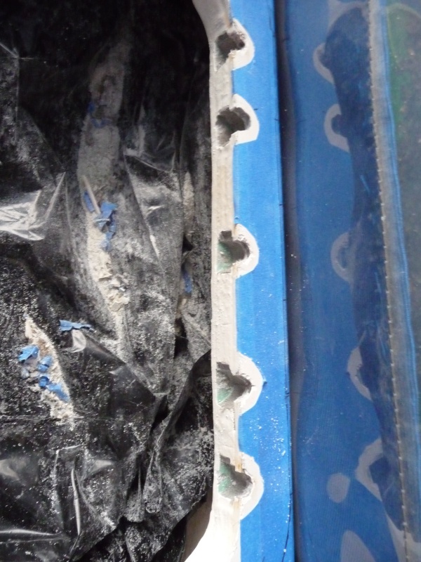 Starboard side showing fastener holes drilled out to 3/8" and foam core dremeled out.