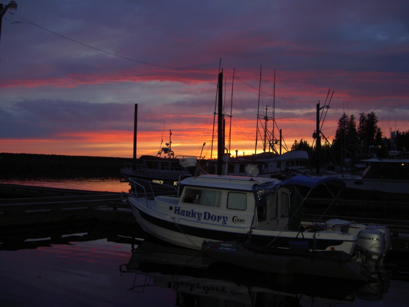 Sunset at the Portage Harbor docks near Kake