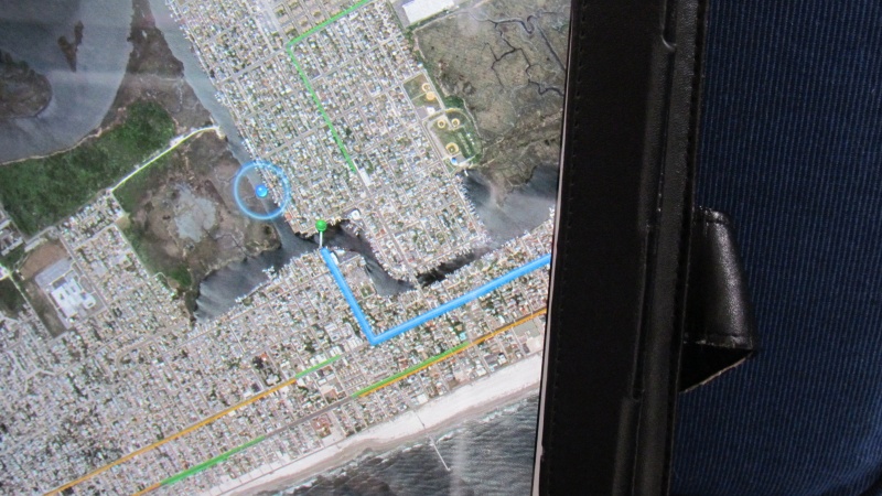 The green headed pin is the vehicle route the boat is shown with the expanded circle around it on the IPAD