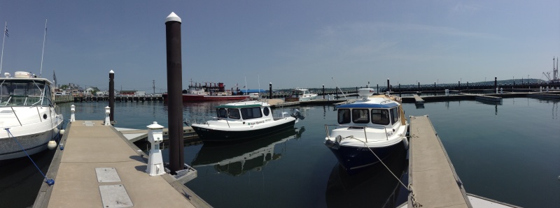 The Irish Queen and the Betty Ann docked at Mitchell Park Marina in Greenport, NY for the first annual gathering of Marinaut 215's on the East Coast