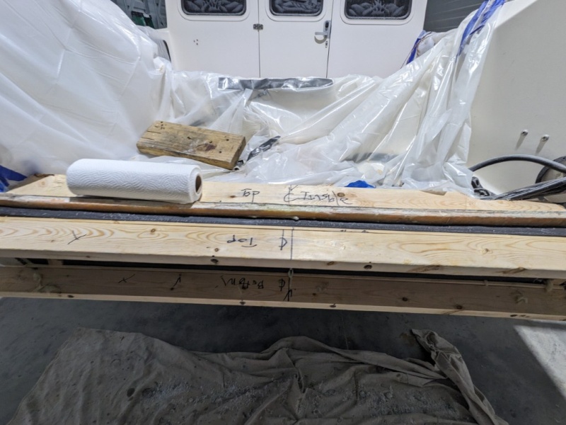 The light 3/8\" shims allowed for the ~1/4\" outside glass and a light 1/8\" of epoxy and microfiber paste.