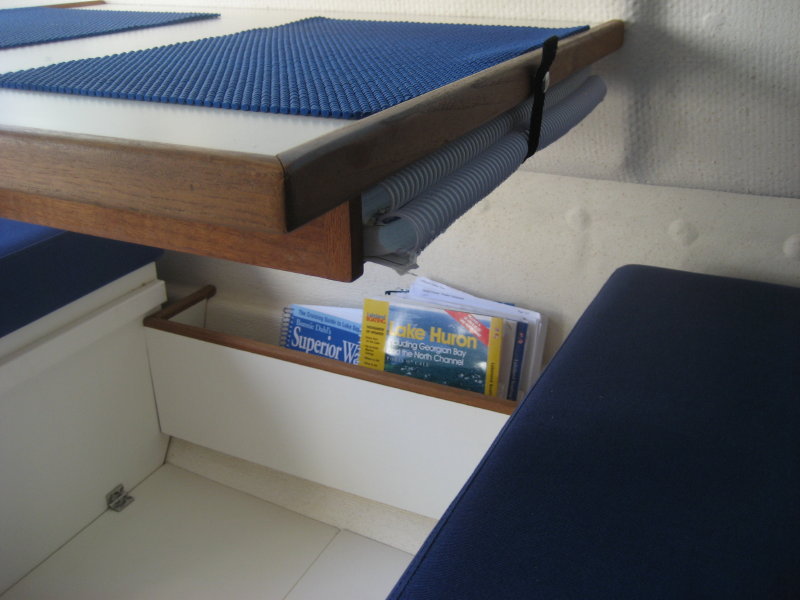 Under table chart storage rack.